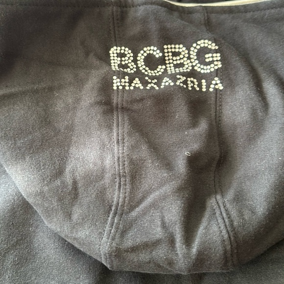 BCBG Max Azria Black track suit jacket and pants with floral Rhinestone Logo - Picture 4 of 16